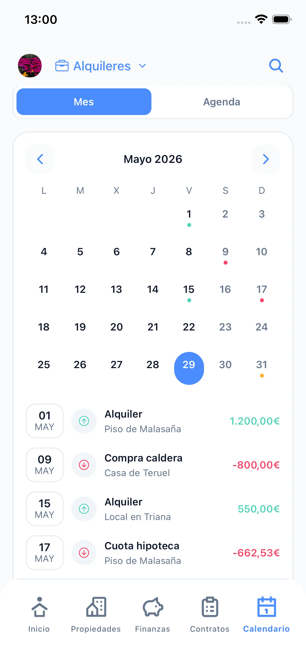 Pantalla de alertas de Livra